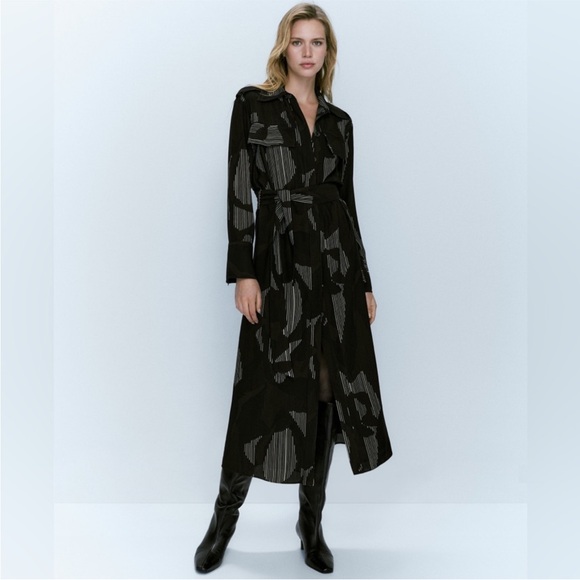 Massimo Dutti Dresses & Skirts - NWT MASSIMO DUTTI Long Geometric Print Dress In Black and Brown